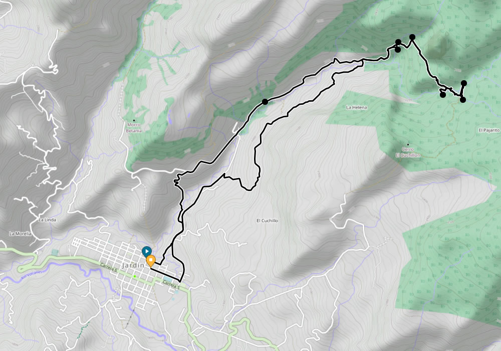 Mapa de la ruta a las 7 cascadas en Jardín Antioquia.
